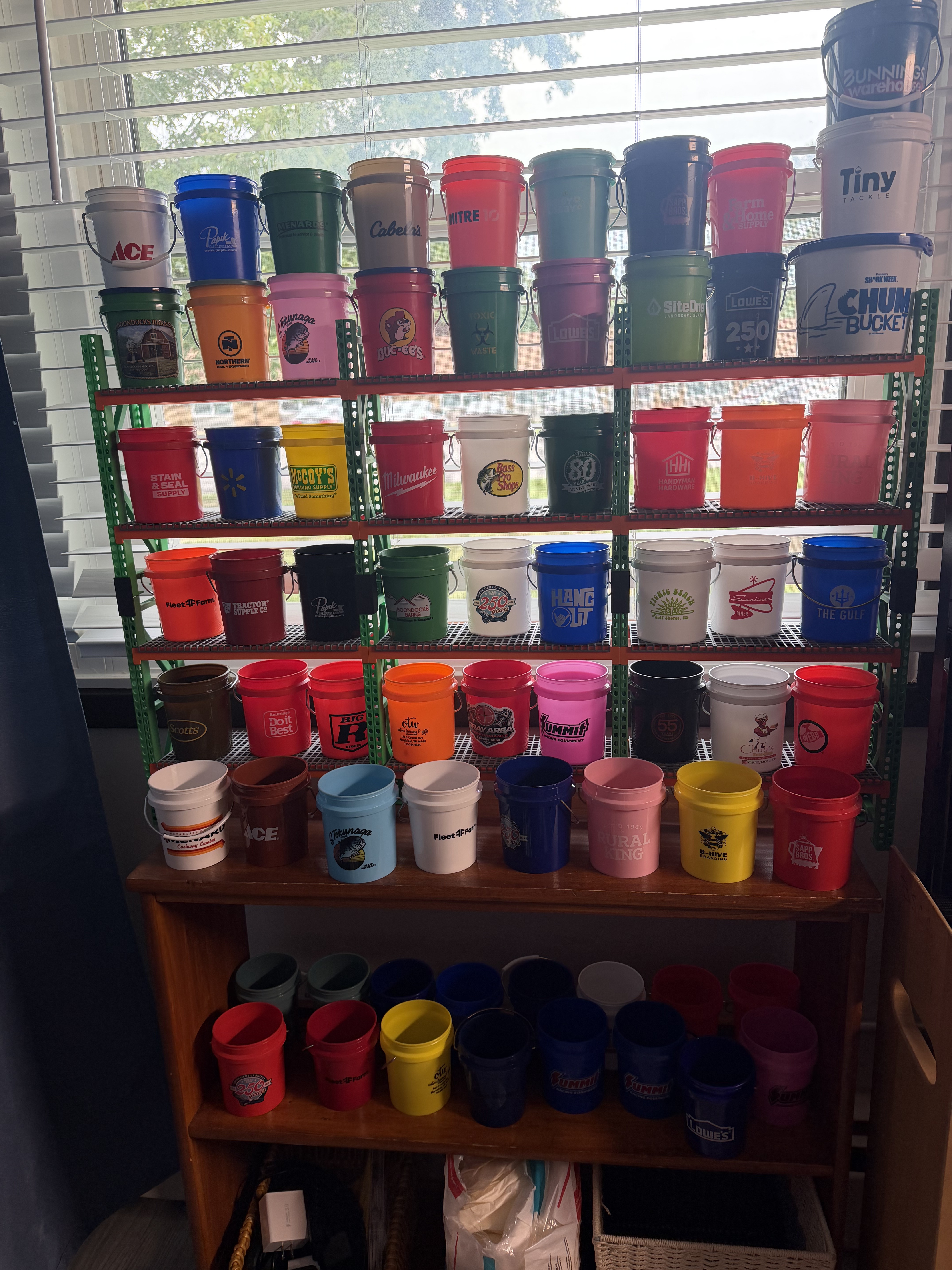 Full mini bucket collection on the rack